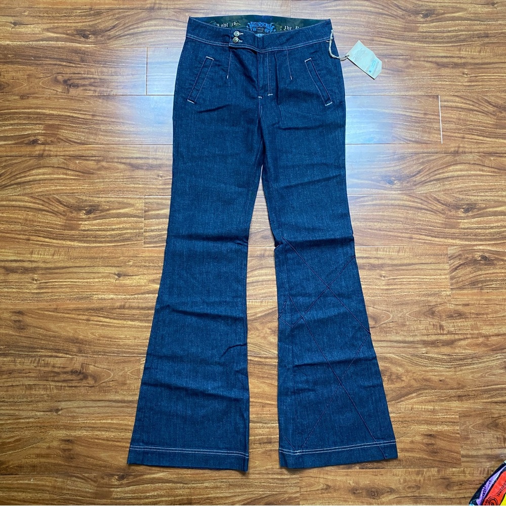 NWT New Vintage K Roque Women's Dark Blue Flare Cotton Jeans Size 31 Boho Hippie